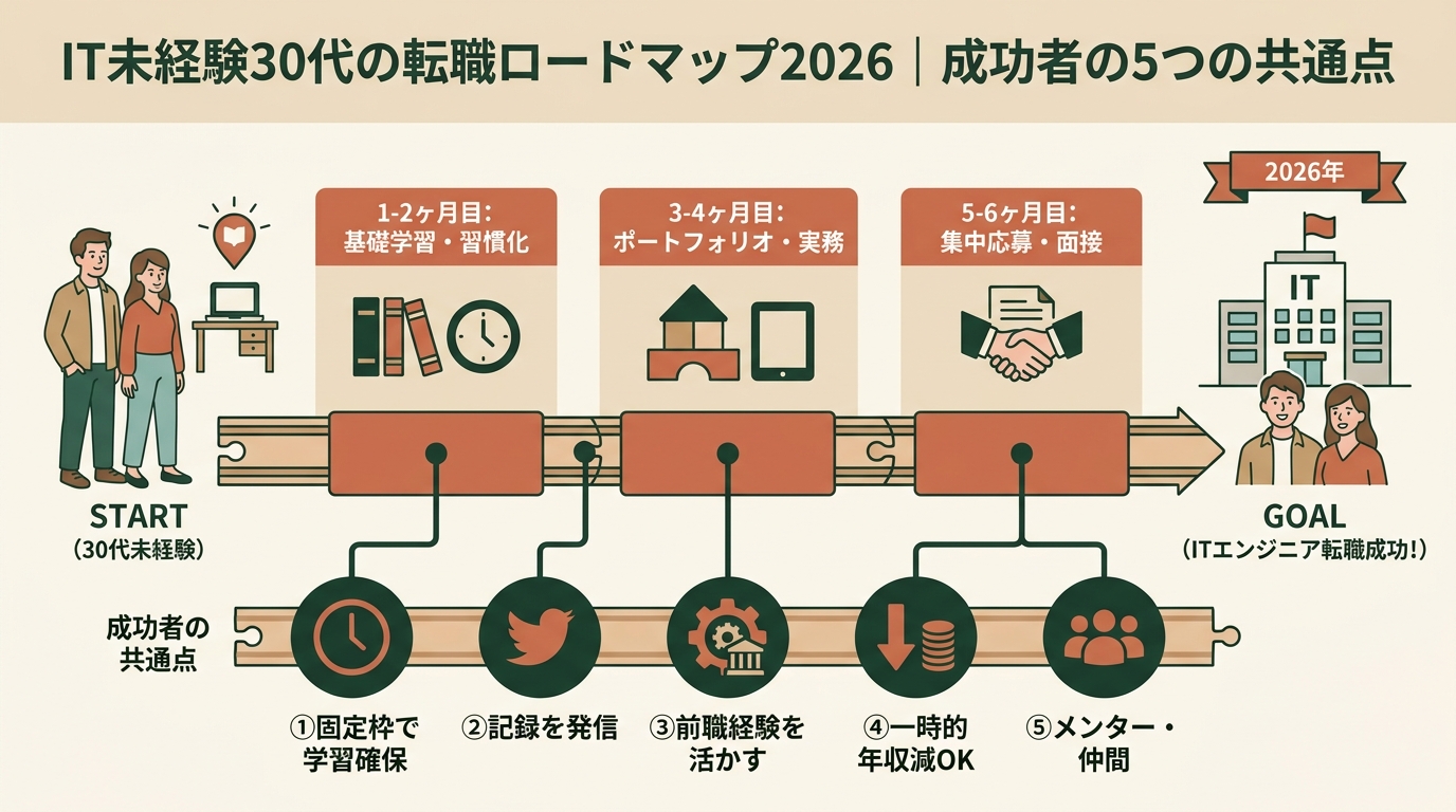 IT未経験30代の転職ロードマップ2026｜成功者の共通点5つ アイキャッチ（PC用）
