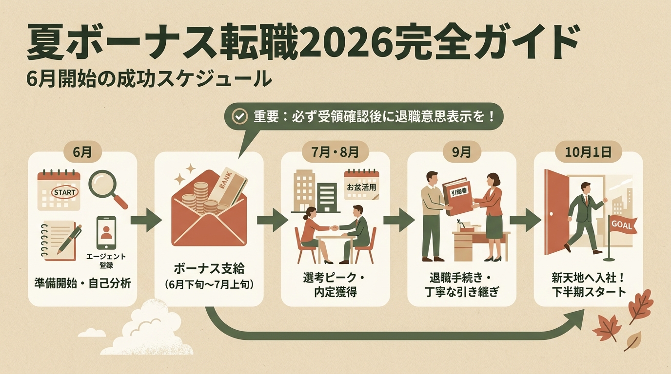 夏ボーナス転職2026完全ガイド｜6月開始の成功スケジュール アイキャッチ（PC用）