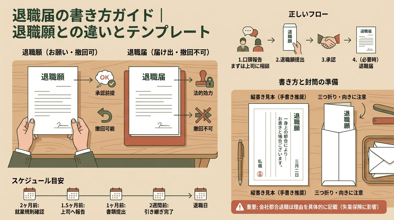 退職届の書き方ガイド｜退職願との違いとテンプレート アイキャッチ（PC用）