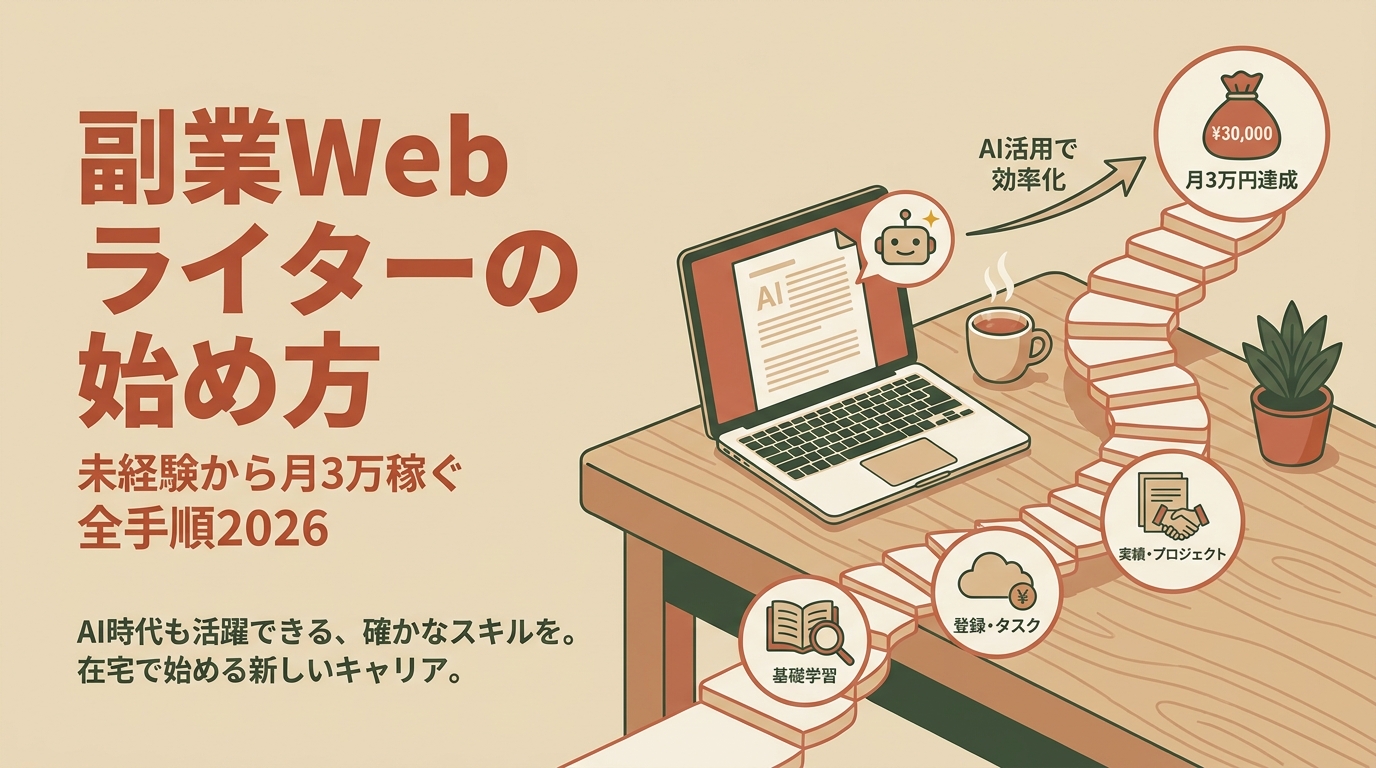 副業Webライターの始め方｜未経験から月3万稼ぐ全手順2026 アイキャッチ（PC用）